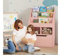 HOMCOM Kids Bookcase and Toy Box with Storage Drawer and Wheels - Pink, Pink