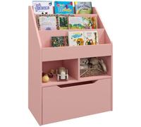 HOMCOM Kids Bookcase, Toy Box w/ Storage Drawer, Wheels for Bedroom - Pink