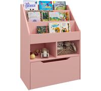HOMCOM Kids Bookcase, Toy Box w/ Storage Drawer, Wheels for Bedroom - Pink