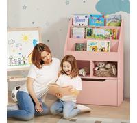 HOMCOM Kids Bookcase and Toy Box with Storage Drawer and Wheels - Pink, Pink