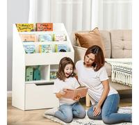 HOMCOM Kids Bookcase, Toy Box w/ Storage Drawer, Wheels for Bedroom - White
