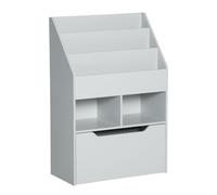 HOMCOM Kids Bookshelf, Toy Box w/ Storage Drawer, Wheels, for Bedroom - Grey