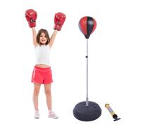 HOMCOM Kids Boxing Set with Adjustable Punch Ball, 6oz Gloves & Pump - 4-Height Steel Frame, Weighted Base, B1-0053
