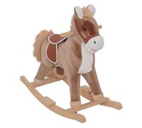 HOMCOM Kids Children Plush Rocking Horse Wooden Base Age 3+ Brown & White | Ride On Toy Rocker, Handle Grip, Traditional Toy, Fun Gift