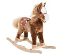 HOMCOM Kids Children Plush Rocking Horse Wooden Base for Age 3+ Brown | Ride On Toy Rocker, Handle Grip, Traditional Toy, Fun Gift