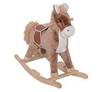 HOMCOM Kids Children Plush Rocking Horse Wooden Base Ride Age 3+ On Toy Rocker with Handle Grip Traditional Toy Fun Gift for + (Brown & White)