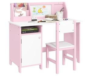 HOMCOM Kids Desk And Chair Set 2 PCs Multi Use Toddler Whiteboard Pink | Childrens Table And Chair Set, Furniture, Storage