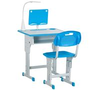 HOMCOM Kids Desk and Chair Set Adjustable Height Study Table Set with Drawer, Book Stand, Pen Slot - Blue
