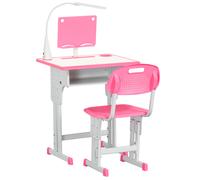 HOMCOM Kids Desk and Chair Set Adjustable Height Study Table Set with Drawer, Book Stand, Pen Slot - Pink