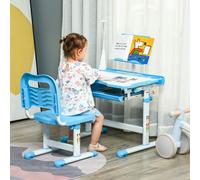 HOMCOM Kids Study Desk and Chair Set w/ USB Lamp, Adjustable Height, Blue