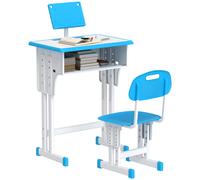 Kids Desk and Chair Set Height Adjustable Study Table W/ Storage Book Stand HOMCOM Blue One Size