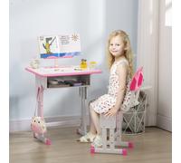 HOMCOM Kids Desk and Chair Set w/ Drawer, Book Stand, Pen Slot, Pink