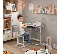Homcom Kids Desk And Chair Set W/ Drawer, Pen Slot Hook - Grey
