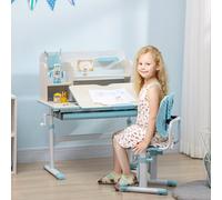 HOMCOM Kids Desk and Chair Set, Height Adjustable School Desk & Chair Set w/ Shelves, Washable Cover, Anti-Slip Mat, Kids Aged 3-12, Blue Aosom UK
