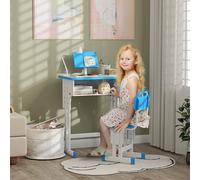 HOMCOM Kids Desk & Chair Set Adjustable Height Study Table Set w/ Drawer in Blue HOMCOM Blue