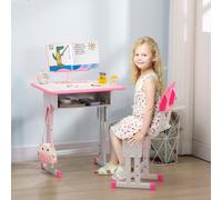 Kids Desk and Chair Set w/ Drawer, Book Stand, Cup Holder, Pen Slot, Pink