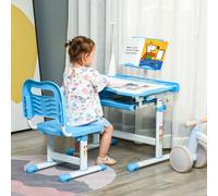 Homcom Kids Study Desk And Chair Set W/ USB Lamp, Adjustable Height, Blue, Blue
