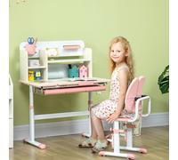 HOMCOM Kids Desk and Chair Set with Storage Shelves, Washable Cover - Pink
