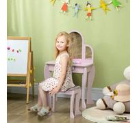 HOMCOM Kids Dressing Table and Stool Kids Vanity Set Makeup Desk w/Mirror, Drawe