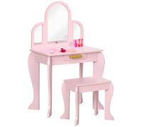 HOMCOM Kids Dressing Table and Stool Kids Vanity Set Makeup Desk w/ Mirror, Drawer, for Ages 3-6 Years - Pink Pink