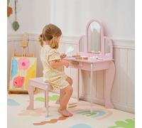 HOMCOM Kids Dressing Table Set Kids Vanity Set - Pink, Pink