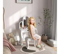 Homcom Kids Dressing Table Set Kids Vanity Set W/ Drawer, Mirror - White