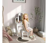 Homcom Kids Dressing Table Set Kids Vanity Set W/ Drawer, Mirror - White