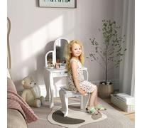 HOMCOM Kids Dressing Table Set Kids Vanity Set w/ Drawer, Mirror - White