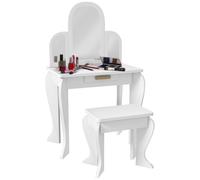 HOMCOM Kids Dressing Table Set, with Mirror and Drawer - White