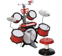 HOMCOM Kids Drum Set for Beginners, Drum Kit with Toy Microphone, Cymbal, Pedal & Drumsticks, Educational Musical Toy, Red