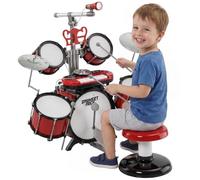 HOMCOM Kids Drum Set with Stool, Toy Microphone, Cymbal, for 3-8 Years Red