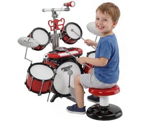 HOMCOM Kids Drum Set with Stool, Toy Microphone, Cymbal, for 3-8 Years Red