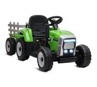 HOMCOM Kids Electric Car, 12V Electric Ride on Tractor and Trailer with Detachable Trailer Remote Control, USB, Horn, Lights, Start-Up Sound, for Ages 3-6 Years, Green