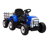 HOMCOM Kids Electric Car, 12V Electric Ride on Tractor and Trailer with Detachable Trailer Remote Control, USB, Horn, Lights, Start-Up Sound, for Ages 3-6 Years, Blue
