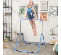 HOMCOM Kids Gymnastic Bar w/ Adjustable Height, Foldable Training Bar in Blue HOMCOM Blue