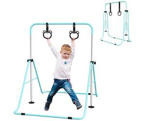 HOMCOM Kids Gymnastics Bar Adjustable Height Folding with Hand Grips Green