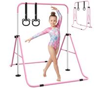 HOMCOM Kids Gymnastics Bar Adjustable Height Folding with Hand Grips | Horizontal Training Kip Bar for Kids, Non-slip Rubber Pads, for Home, Flat