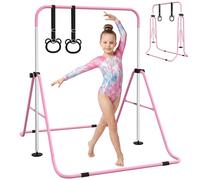HOMCOM Kids Gymnastics Bar Adjustable Height Folding with Hand Grips Pink