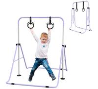 HOMCOM Kids Gymnastics Bar Adjustable Height Folding with Hand Grips Purple