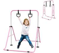HOMCOM Adjustable Height Foldable Kids Gymnastics Bar, Pink