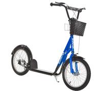 HOMCOM Kids Kick Scooter Teen Ride On Children Scooter with Adjustable Handlebar 2 Brakes Basket Cupholder Mudguard 16" Inflatable Rubber Tyres Blue