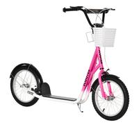 HOMCOM Kids Kick Scooter with Adjustable Handlebar, 2 Brakes, Basket, Cupholder & Mudguard, 16" Inflatable Tyres, Pink Aosom UK