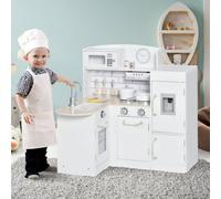 HOMCOM Kids Kitchen Play Kitchen Toy Set for Children w/ Drinking Fountain White