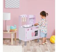 HOMCOM Kids Kitchen Play Set Wooden Pretend Play Toy w/Sounds Utensils Pans Storage Child Role Play Accessories for 3 Years+ Pink