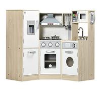 HOMCOM Interactive Wooden Play Kitchen for Children, Pretend Play Set with Sounds, Lights, Phone, Microwave, Fridge, Ice Maker Aosom UK