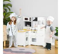 HOMCOM Kids Kitchen Playset, Toy Kitchen w/ Full Accessories - White