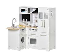 HOMCOM Kids Kitchen Playset, Toy Kitchen w/ Full Accessories - White - White - 82 x 65 x 87 cm - Kid's Kitchen Play Set