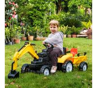 HOMCOM Ride On Tractor for Kids 3 in 1 Ride On Digger 3-6 Years | Adjustable Arm, Manual Shovel, Removable Trailer, Pretend Play Construction Truck
