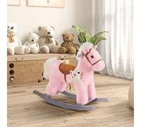 HOMCOM Kids Plush Ride-On Rocking Horse Rocker Plush Toy w/ Sounds for 18-36 Months in Pink HOMCOM Pink