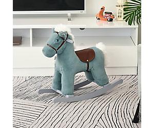 HOMCOM Kids Plush Ride-On Rocking Horse with Plush Toy Animal Sounds Blue